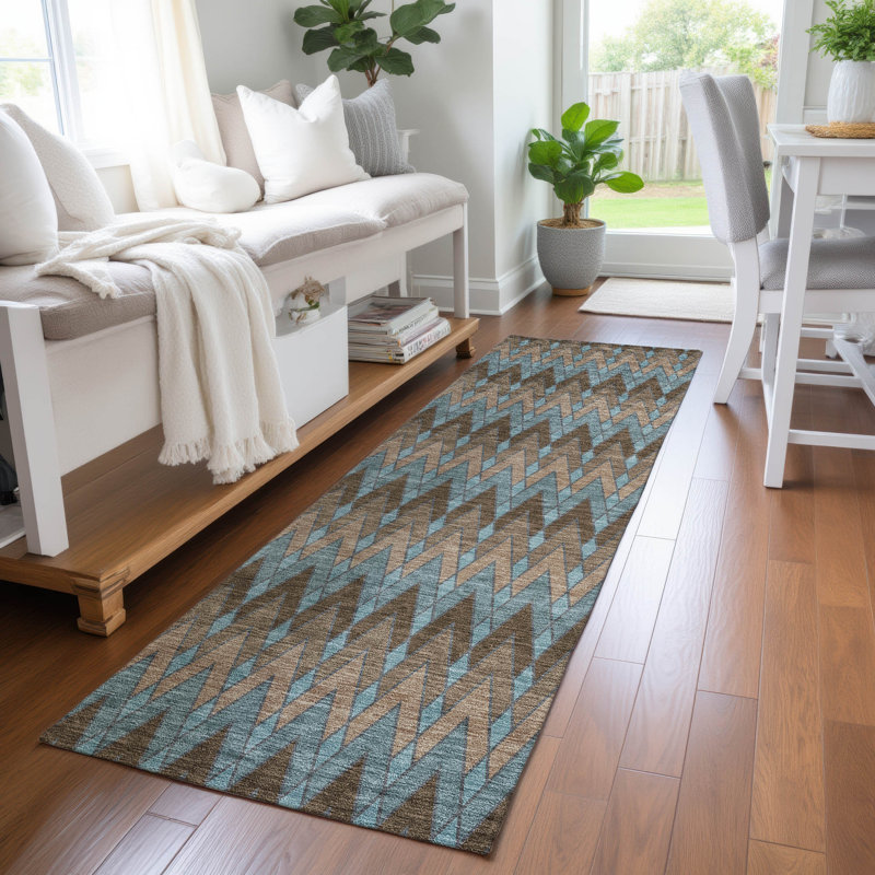 Machine Washable Indoor/Outdoor Chantille ACN2558 Geometric Rug, Runner 2'3" x 7'6", Brown