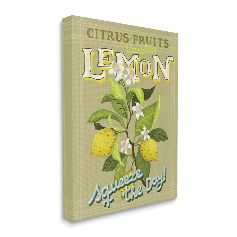 Citron vintage «Squeeze» par Andrea Jasid Grassi, Toile tendue, H 20 po x l 16 po x P 1,5 po