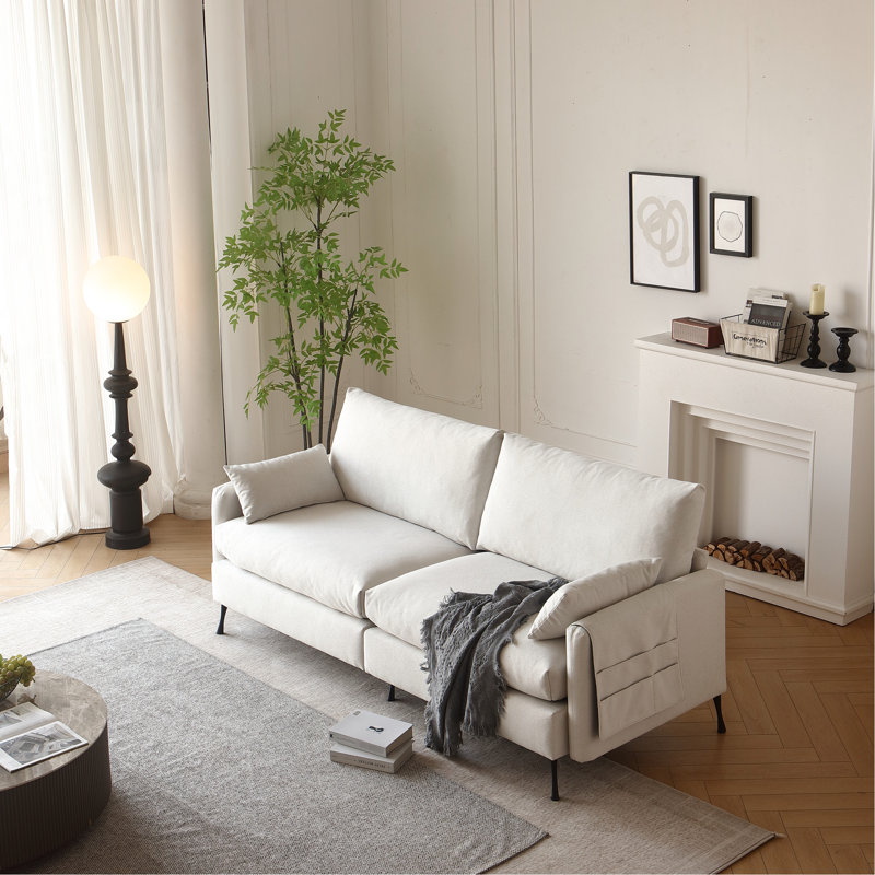 Canapé spacieux de 80 po avec 3 accoudoirs et un look attrayant, blanc pour salon, style contemporain,