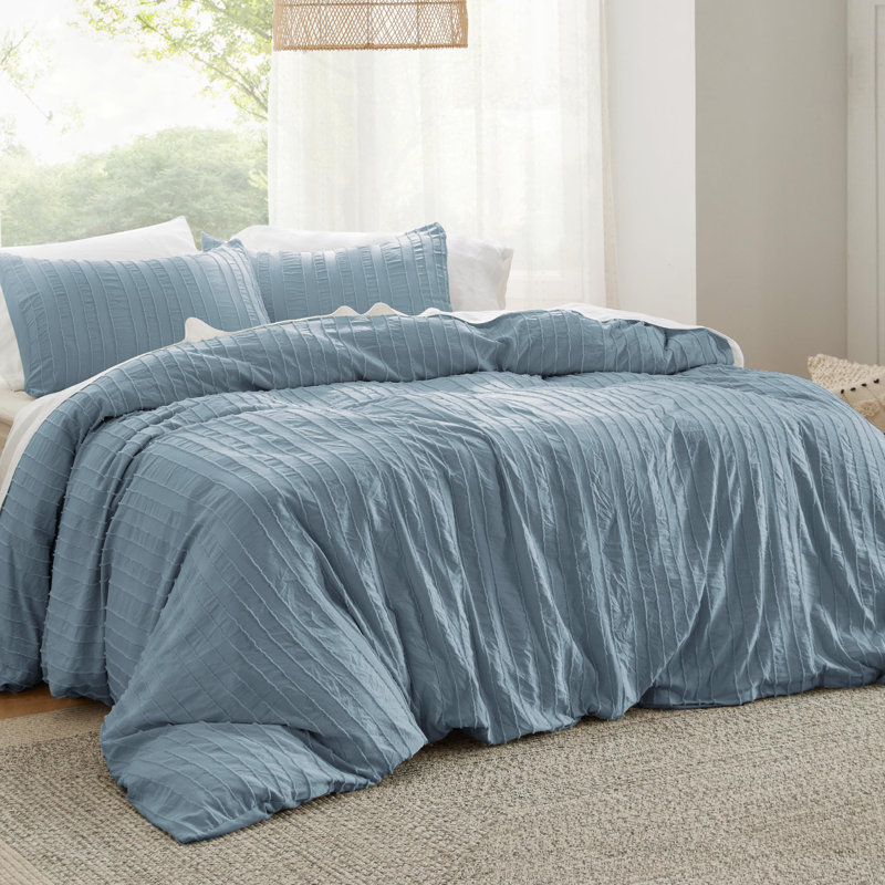  Housse de couette touffetée à rayures Shabby Chic GentleSoft ™, Housse de couette pour lit simple + 1 taie d'oreil