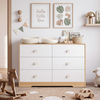 White Dresser For Bedroom, Wood Baby Dresser For Nursery, 6 Drawer Dressers With Sturdy Base, Modern Closet Dresser For Clothes And Baby Essentials