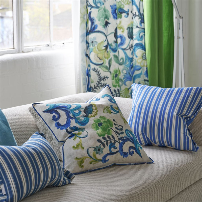 Osier Damasse Decorative Pillow, Cobalt