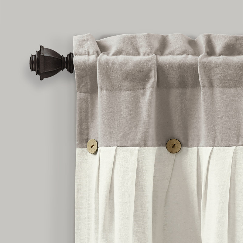 Warm Gray and Off-White Faux Linen Button Valance