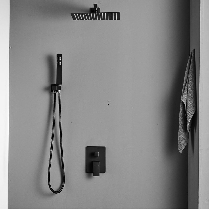 Contemporary Bathroom Rainfall - Wall Mounted Shower Head With Black, Control, Finish Faucet Rain In Cartridge Valve, Glaze