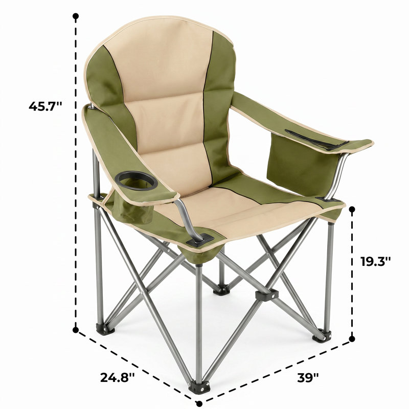  Oversized Folding Camping Chair, Heavy Duty Outdoor Chair with Cup Holder Storage and Cooler Bag, 500 LBS, Portable for Outdoor beach Picnic