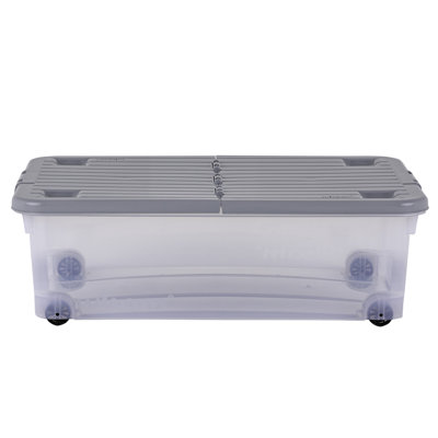 Wham 32L Box with Wheels & Folding Lid Pack of 5 Clear/Cool Grey