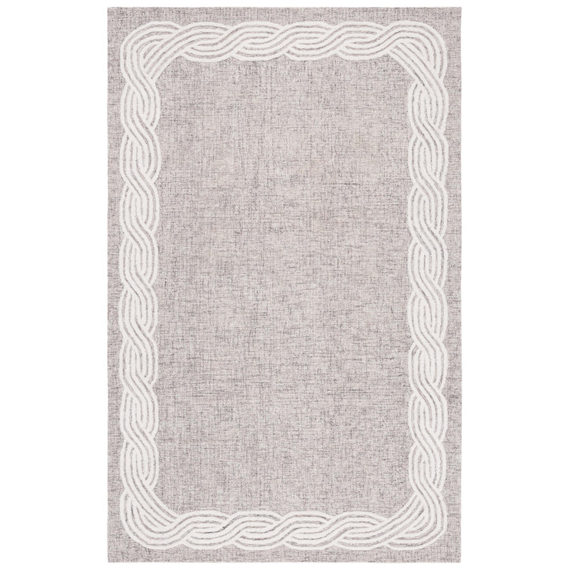 Lauren Ralph Lauren Hand Tufted Wool Cotton Bordered Rug in Grey/Ivory, Rectangle 6' x 9'