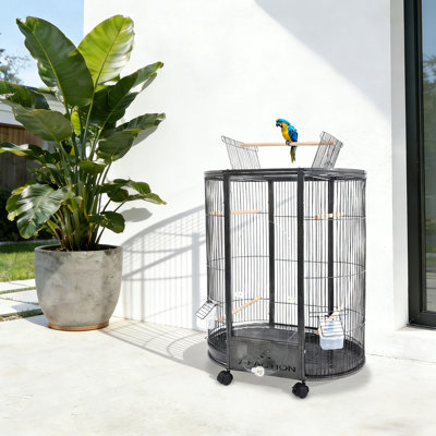 Acrylic and Iron Top Floor Bird Cage with Wheels with Stand with Perch with Tray