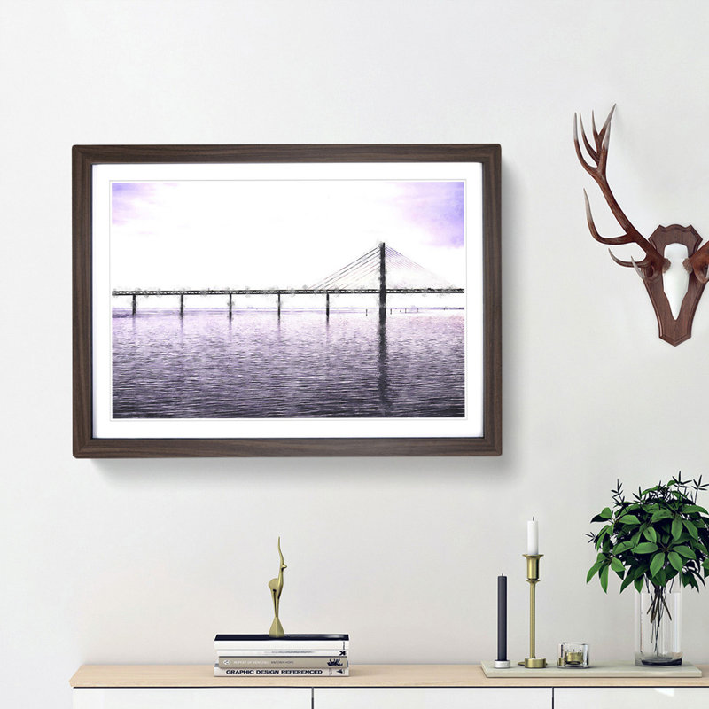 Oresund Bridge - Picture Frame Graphic Art Print, 33cm H x 45cm W x 2cm D, Walnut Framed