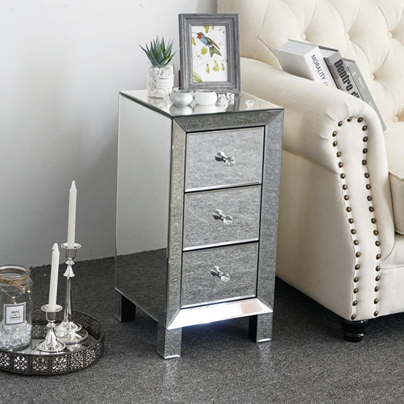11.8cm W Reclaimed Wood Bedside Table, Silver