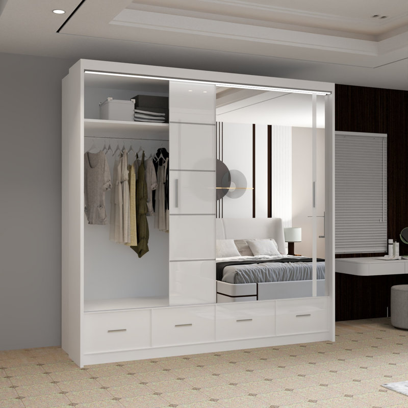 Desilets 2 Door Manufactured Wood Wardrobe, White, 220 cm H x 208 cm W x 66 cm D