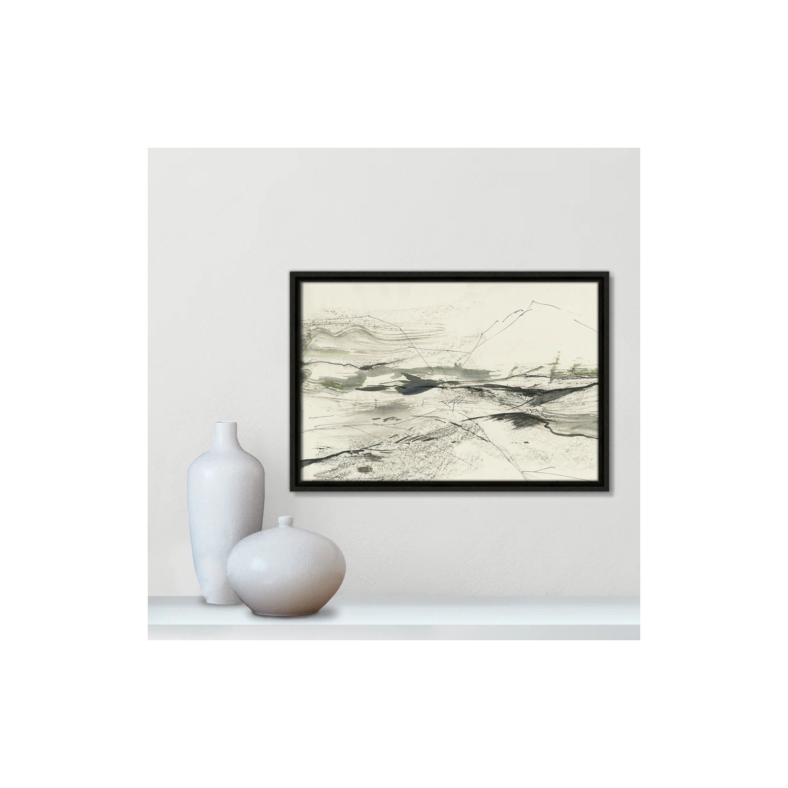 Green Sketches by PI Studio, No Mat, 13.5" H x 19.5" W x 2" D, Espresso Floater Framed