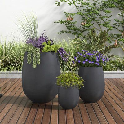 U_STYLE Ensemble de jardinières rondes et légères MGO - 3 tailles (15,6 po / 10,74 po / 7,3 po), grands pots de fleurs d'intérieur avec trou de drainage, parfaits pour la pelouse, le patio, la piscine et l'intérieur