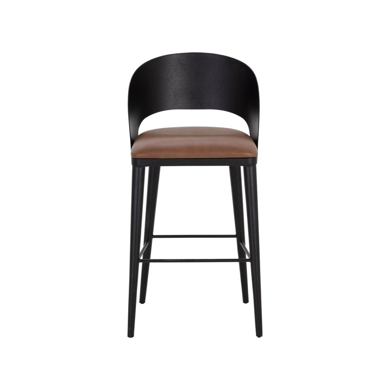 Tabouret de bar Dezirae - noir - cuir cognac, Noir / Cognac, Tabouret de bar (siège d'une hauteur de 29,75 po)