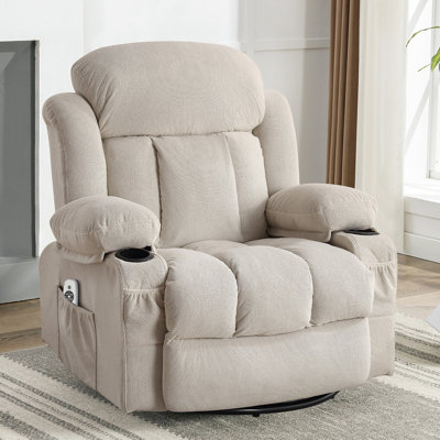 Swinging Recliner Massage Heated Sofa, With USB And 2 Cup Holders In Side Pockets, (BEIGE )