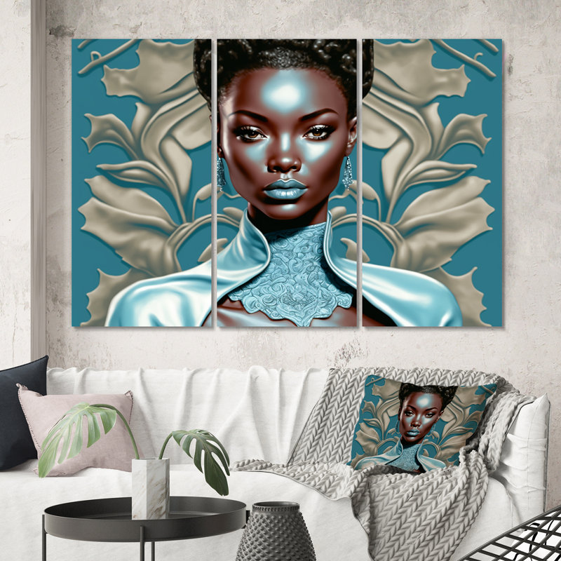 Beautiful Retro African American Model II - 3 pièces sur toile, H 28 po x l 36 po x P 1 po, Toile tendue