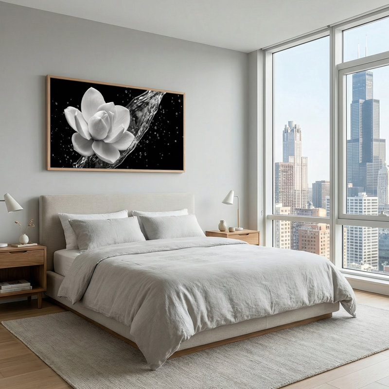 Ensemble de 1 tableau sur toile représentant une fleur aquatique, L 48 po x H 24 po, Naturel