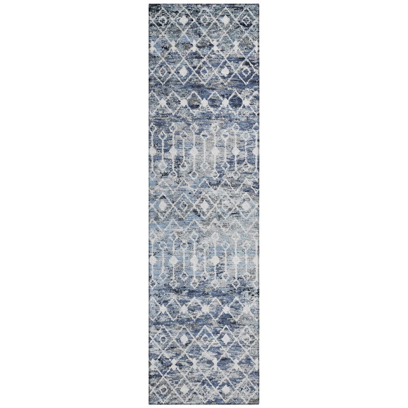 Machine Washable Indoor/Outdoor Claudian ACN1638 Blue Rug, Runner 2'3" x 7'6"