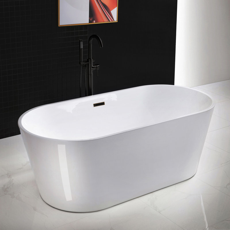 67" x 32" Freestanding Soaking Acrylic Bathtub, Oil Rubbed Bronze, White