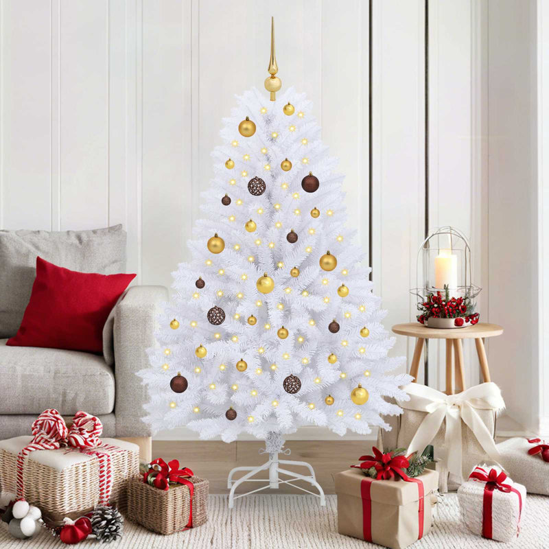 Arbre de Noël artificiel vidaXL blanc 31,50 po x 31,50 po x 59,06 po, 59.06'', Avec DEL et boules dorées / bronze, Blanc
