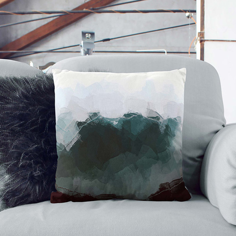 Misty Mountain Range Cushion with Filling, 55cm H x 55cm W x 20cm D, Stone