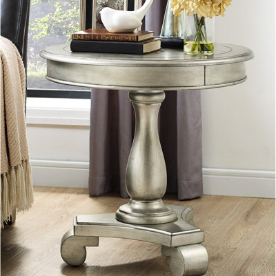 Table en bois avec piédestal au fini champagne - gracieuse et fonctionnelle, piédestal de l 26 po de hauteur, aspect classique