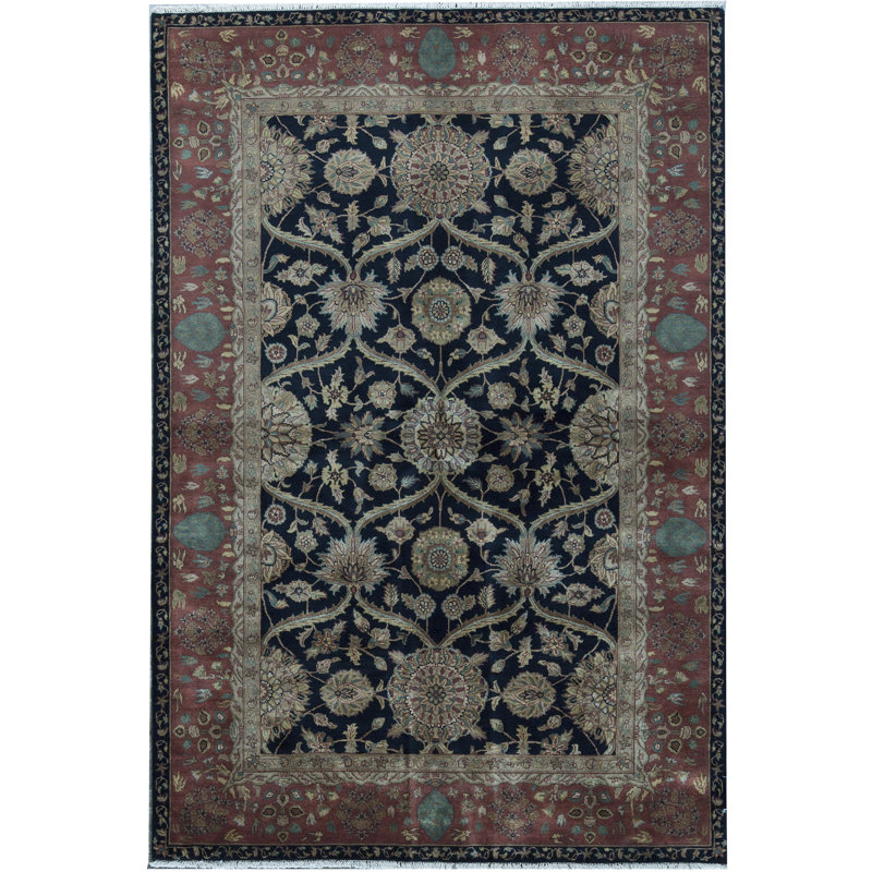 Avalon Wool Oriental Area Rug in Black/Rust