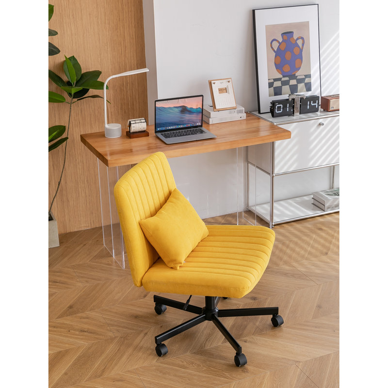 Chaise de bureau jaune avec accoudoirs croisés en lin jaune - polyvalente pour une utilisation à l'intérieur, réglable en hauteur, pivotant sur 360 ° et avec fonction d'inclinaison