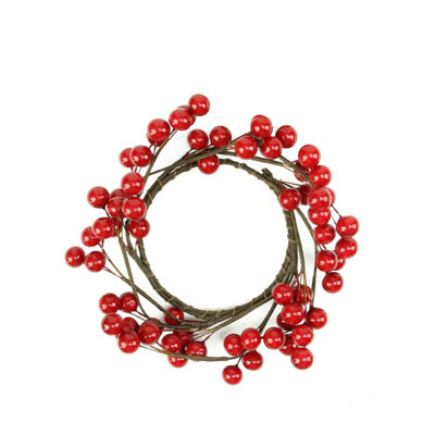 7" Shiny Red Berries Artificial Christmas Candle Ring