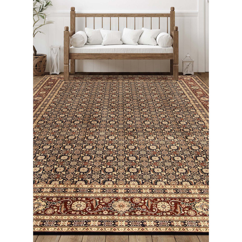 Tapis bleu marine et vin de haute qualité noué à la main