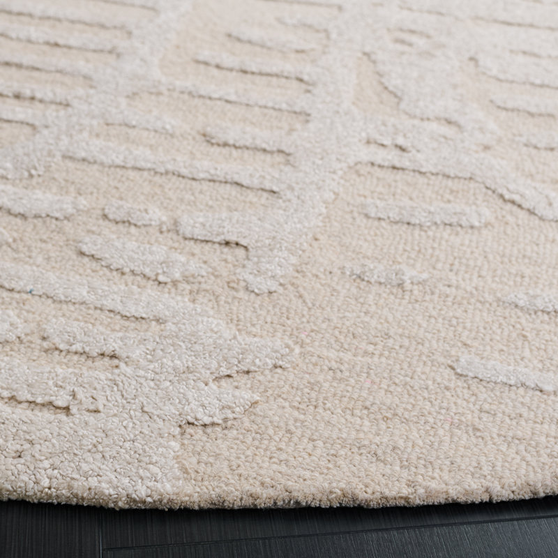 Mykonos 407 Hand Tufted Wool/Bamboo Silk Abstract Rug in Ivory/Beige, Round 6'