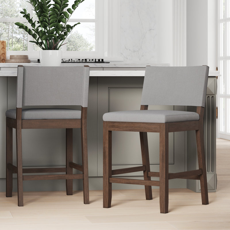 Tabouret tapissé, Lin naturel, Tabouret de comptoir (siège d'une hauteur de 24 p, 2
