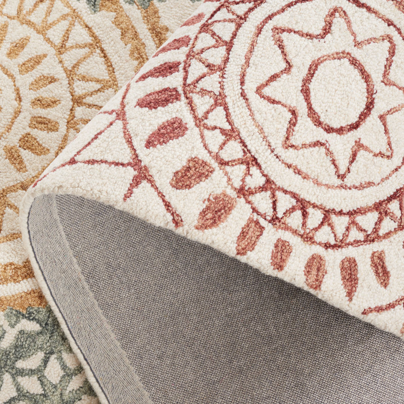 Klasine Hand Tufted Wool/Cotton Geometric Rug in Ivory/Gray, Rectangle 5' x 8'
