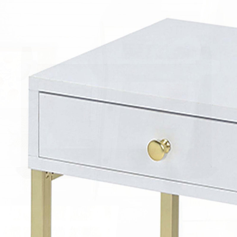White and Brass 1-Drawer Side Table – Sleek Rectangular Design