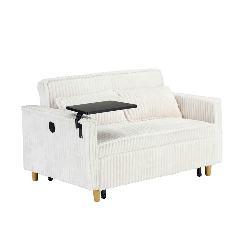 Pull-out Sofa with a Movable Tabletop and USB Ports, Beige