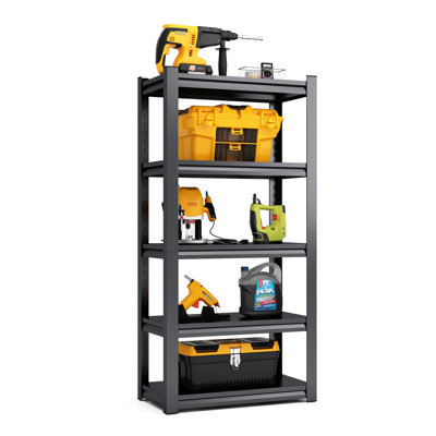 Five - Tier 2000Lbs Storage Rack With 63" H Adjustable Shelves, Scratch Black Metal, No Bolts Assembly, Great For Tool Rooms, Gyms, Supermarkets Shelving Unit, And Wear Quick Ideal Garages, Kitchens