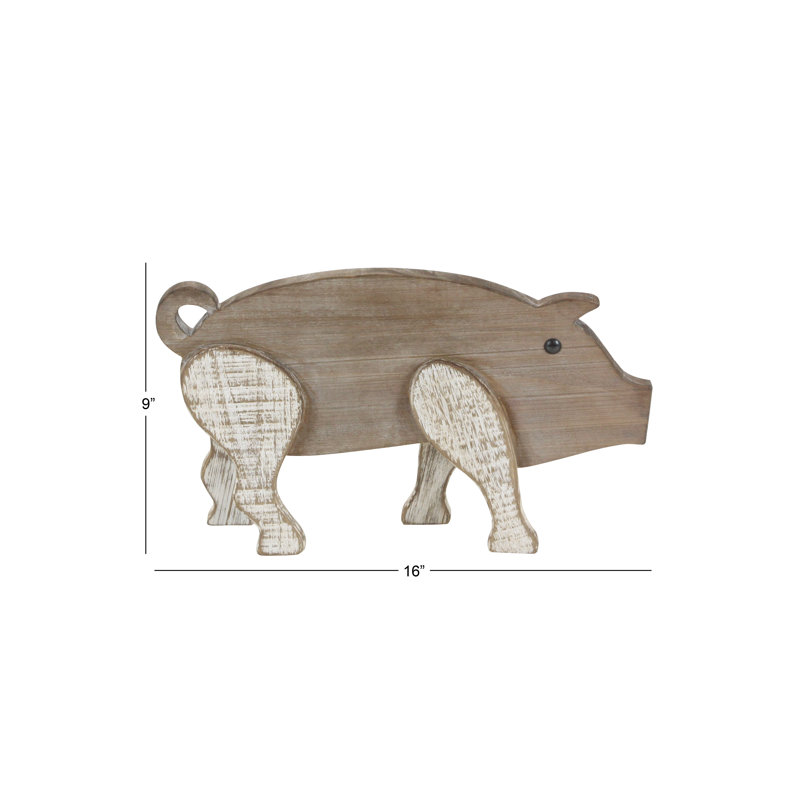 Sculpture de cochon en bois Crisfield, Brun / Blanc