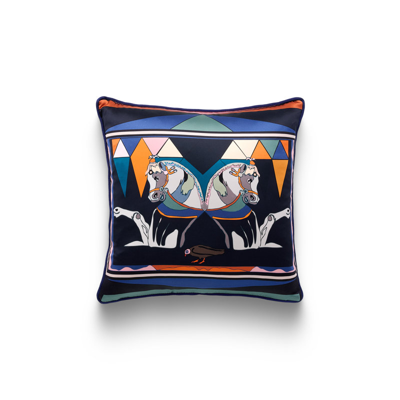 Zeugma Twin Horse Printed Silk Pillow