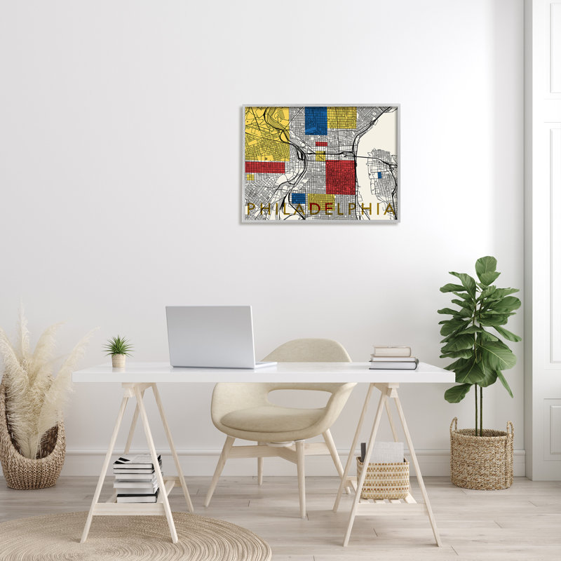 «Philadelphia Pennsylvania City Grid Classic Abstract Square Shapes», impression sur bois, H 24 po x l 30 po x P 1,5 po