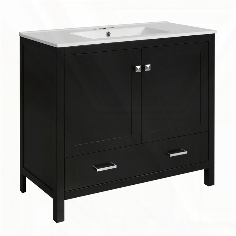 Meuble-lavabo 36 po avec lavabo en céramique, Noir