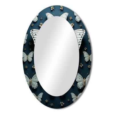 White Black Butterfly Fluttering Wings Butterflies - White Oval Wall Mirror Decor