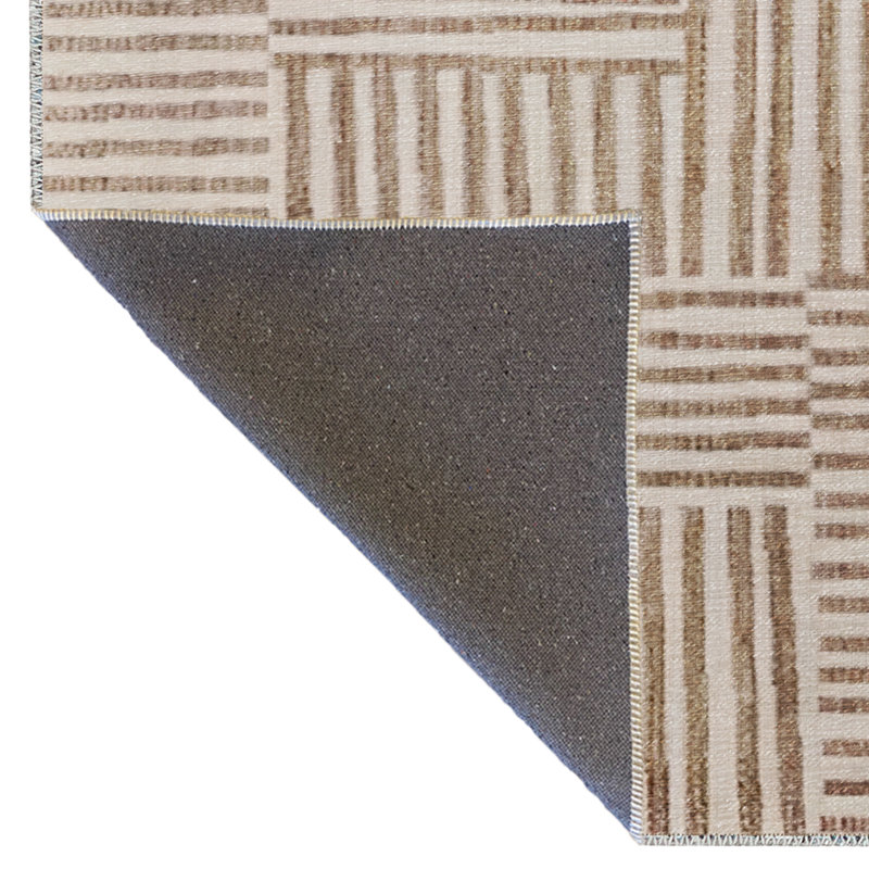 Tapis décoratif moderne à motif de rayures brunes, Rectangle 3 pi 11,24 po x 5 pi 10,87 po