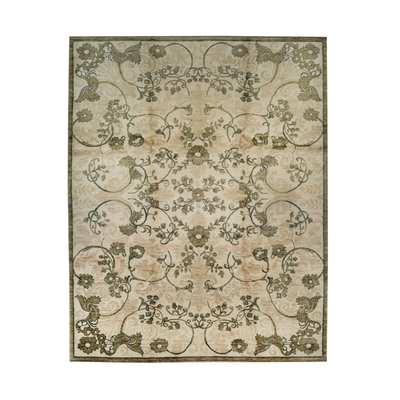 Tapis ivoire en laine noué à la main Bergner, Rectangle 9 pi x 12 pi