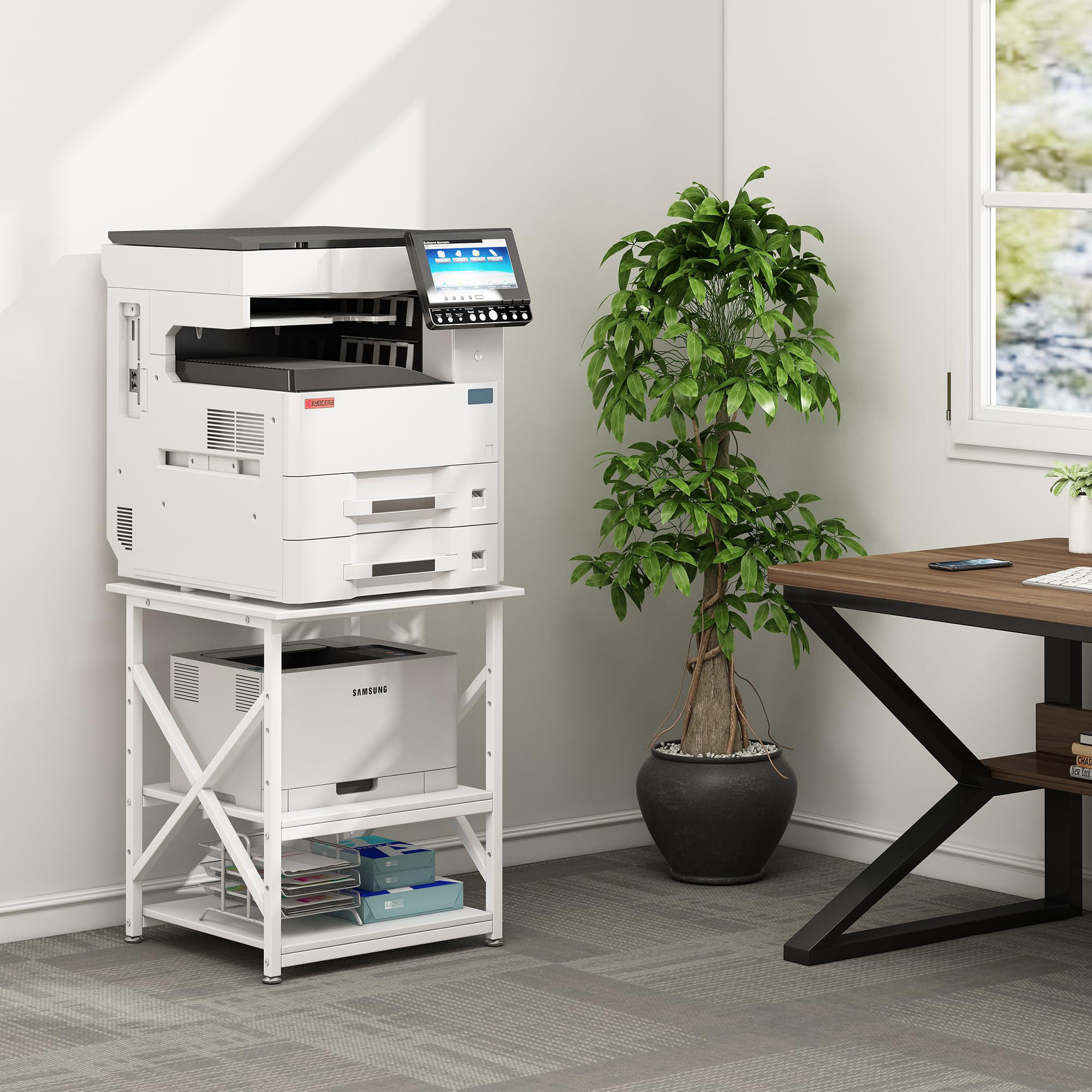 NINGBOJUSEN Large Square Printer Table With Height Adjustable Storage ...