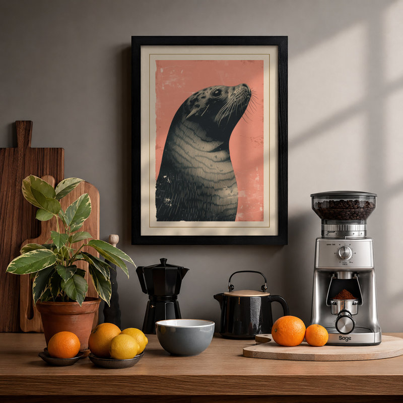 Seal Portrait Coastal - Framed Print, A1 - 84.1 x 59.4 cm, Black