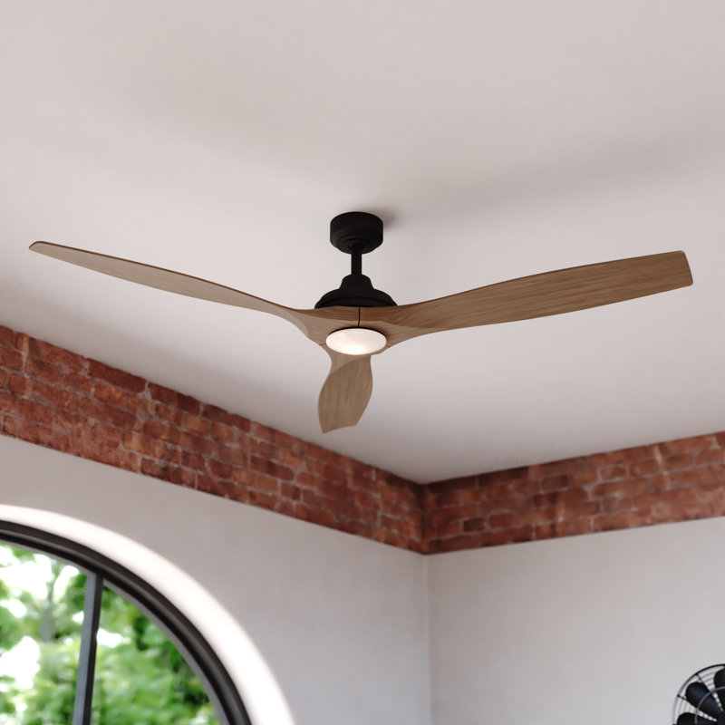  Niles 60 in. Black Indoor Outdoor Rod Mount Contemporary Ceiling Fan with Dark Elm Blades, Dimmable Integrated LED Light Kit and Remote Control Included, 6 Speed Energy Efficient DC Motor