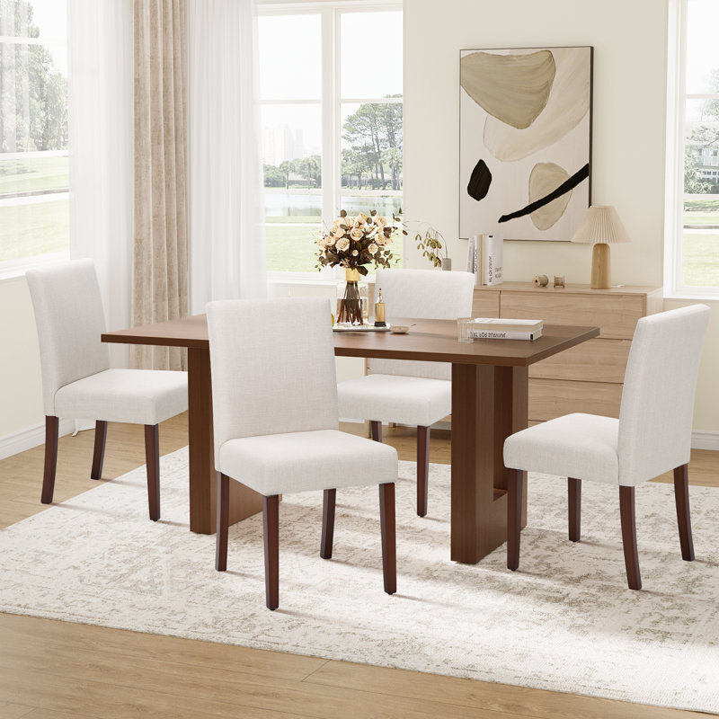 Upholstered Dining Chair Set, Solid Wood Legs, Breathable Fabric Seat, Thick Cushion for Comfort, Modern Parsons Style Side Chairs for Dining Room