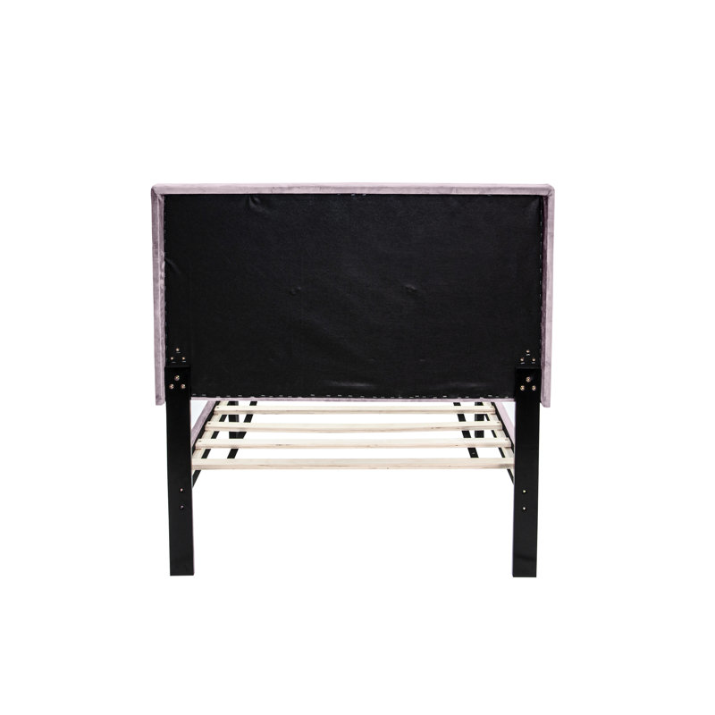 Lit simple réglable avec tête de lit simple en velours, 12 supports robustes pour un sommeil optimal, sans sommier tapissier
