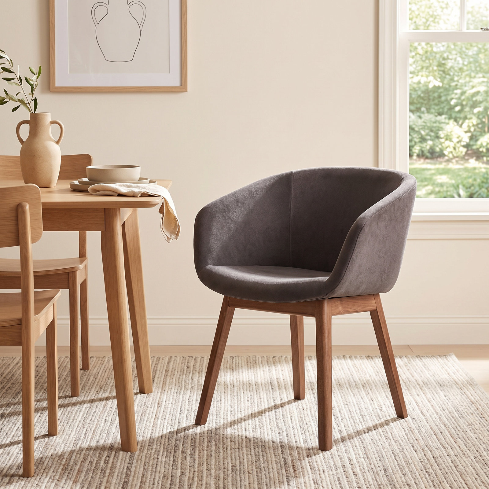 Host Velvet Oak Dining Armchair, Storm Velvet, Walnut