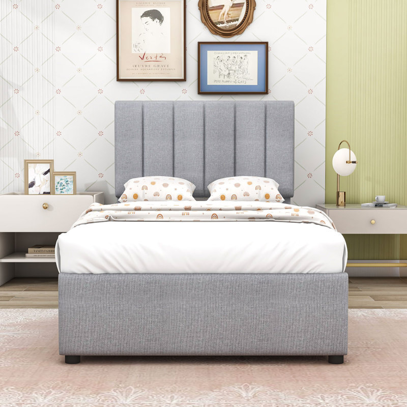 Twin Size Hydraulic Storage Bed with Adjust Headboard, Gray